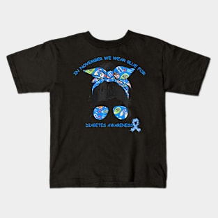 Womens In November We Wear Blue For Diabetes Awareness Blue Ribbon Kids T-Shirt